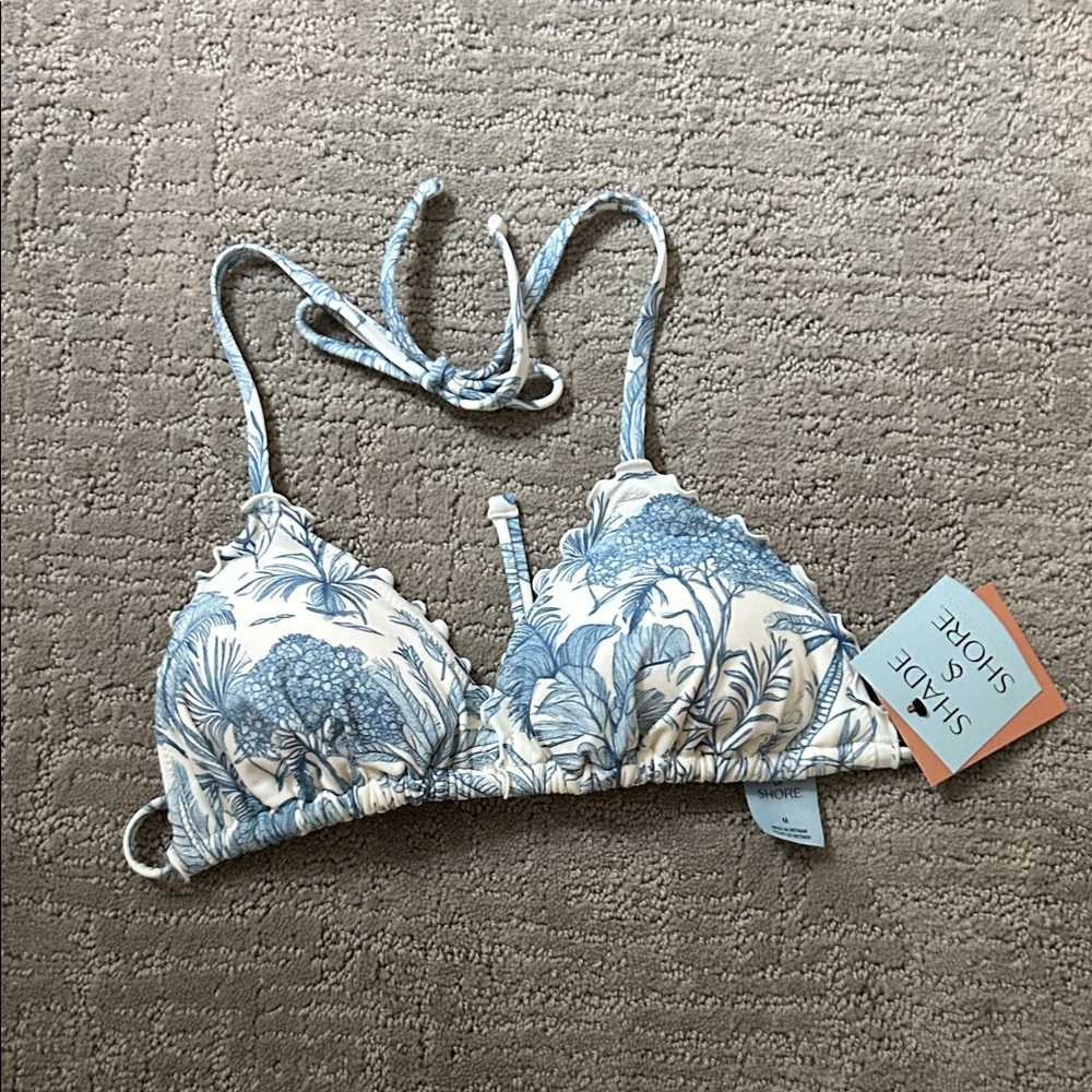 Shade & Shore Blue and White Patterned Bikini Top
